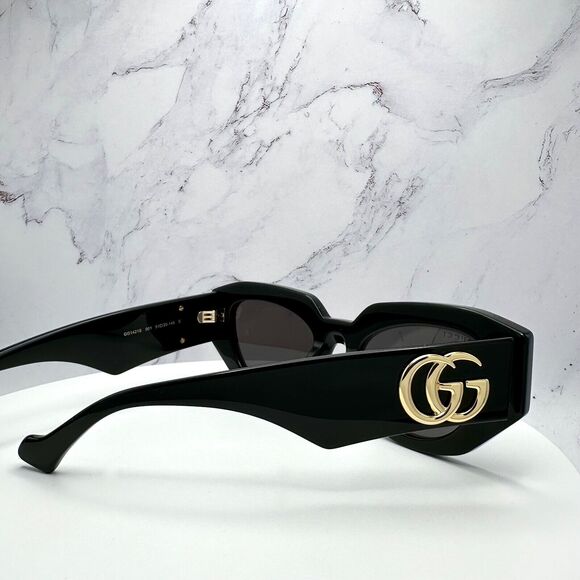 New Gucci Sunglasses Black Cat Eye Gold GG Logo Womens